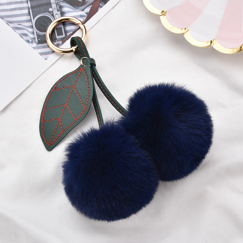 Wholesale fruit Cherry fur ball keychain imitation Rex rabbit fur bag pendant small jewelry